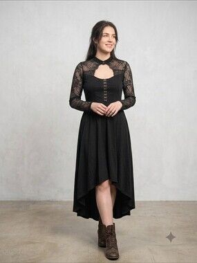 Nextmia Rosegal Gothic Black Lace Corset High-Low Skater Dress Plus Size 16
